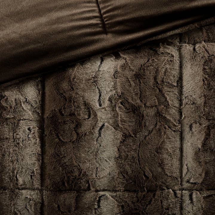 Wholesale Long Faux Fur 4-Piece Comforter Set, Brown