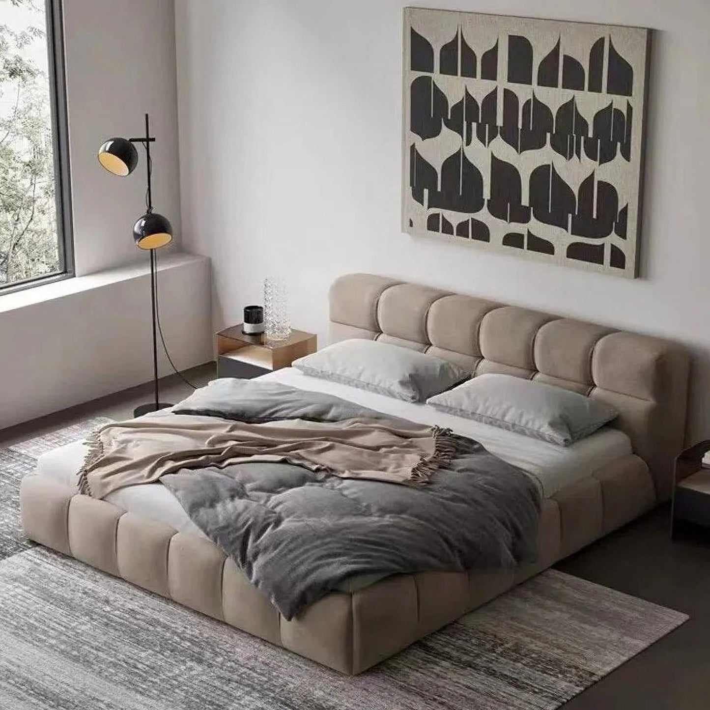 Modern Tufty Zen Bed - Upholstered Velvet - Urban Ashram