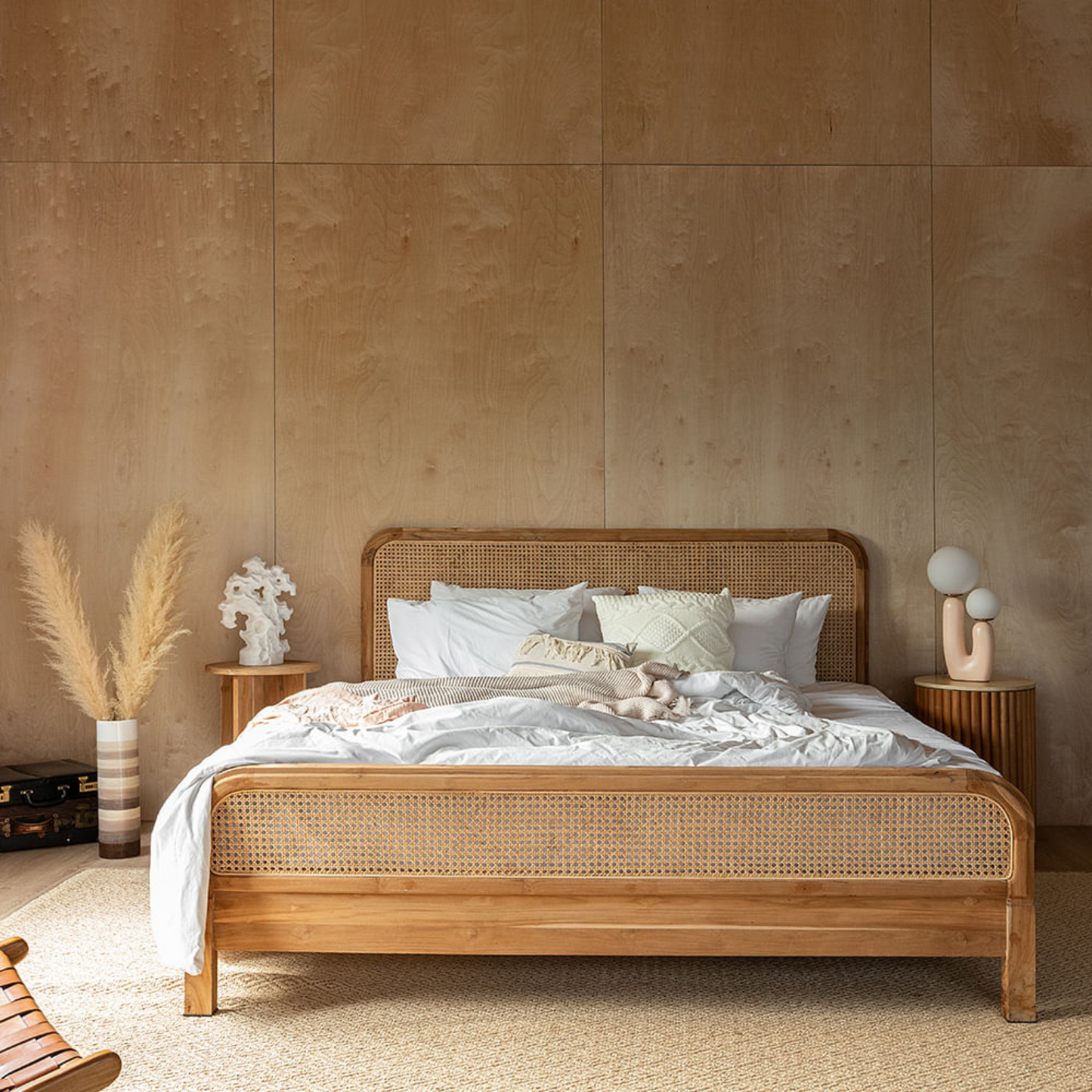 Tula Wooden Rattan Bed - Urban Ashram