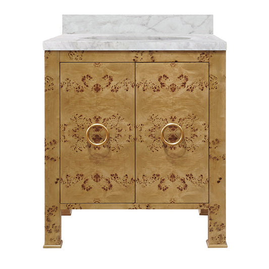 Bath Vanity In Burl Wood With Ant. Brass Hardware - Urban Ashram