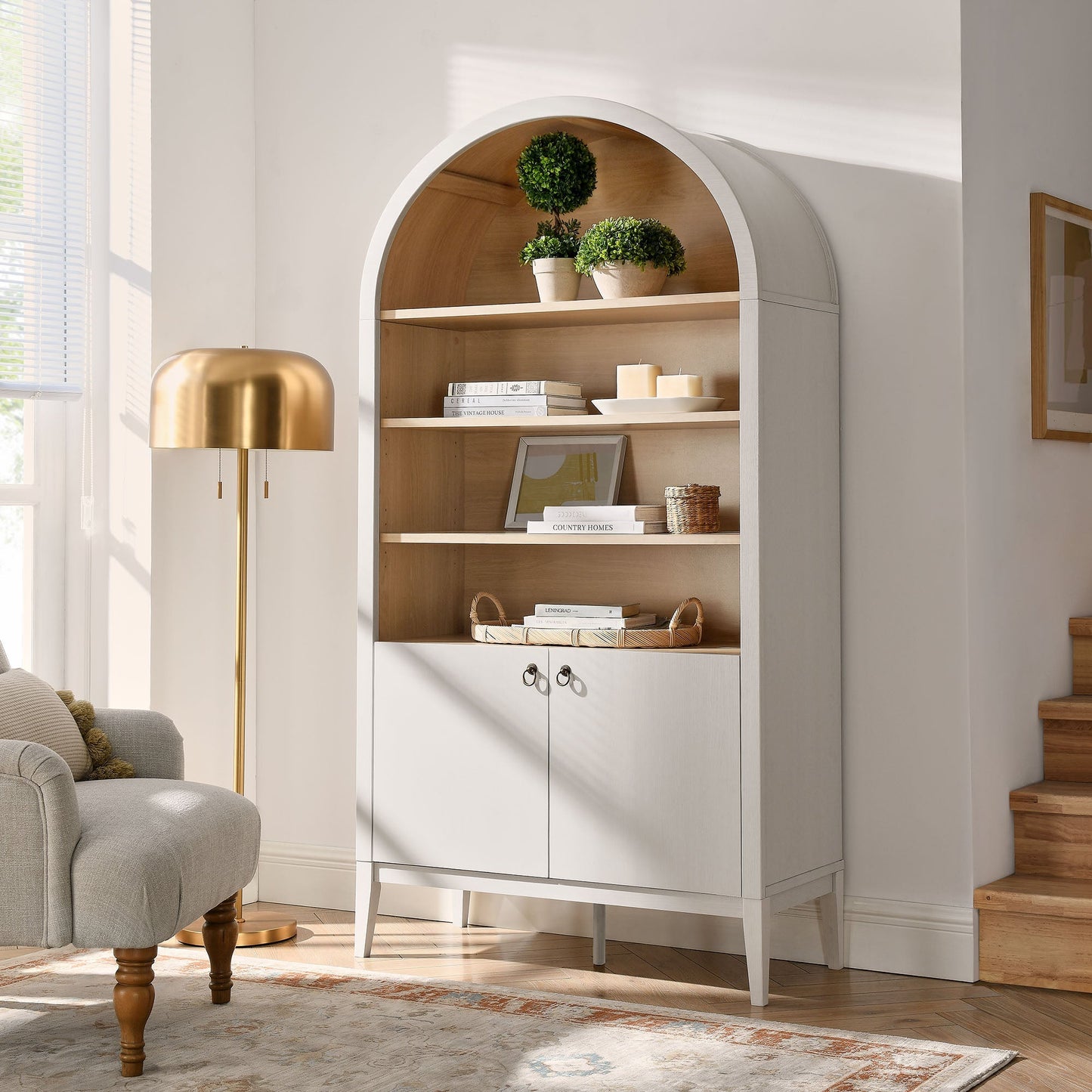 Nolan 74" Tall Arched Storage Display Cabinet Bookshelf - Urban Ashram