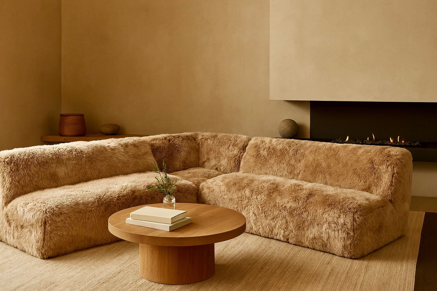 Yeti Embrace Sheepskin Sectional - Espresso