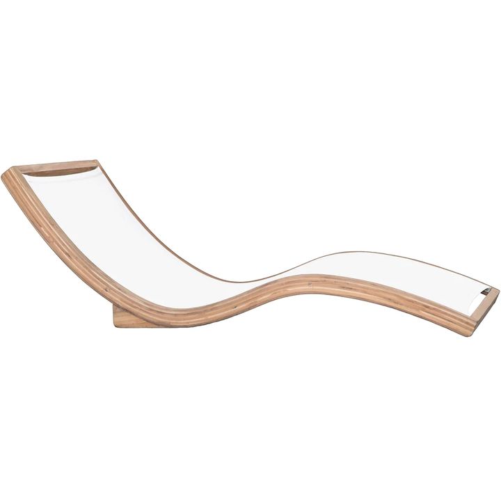 New Fashion Pool Side Chaise Daybed Teak and Outdoor Fabric Sling Seat Curved Sun Loungers