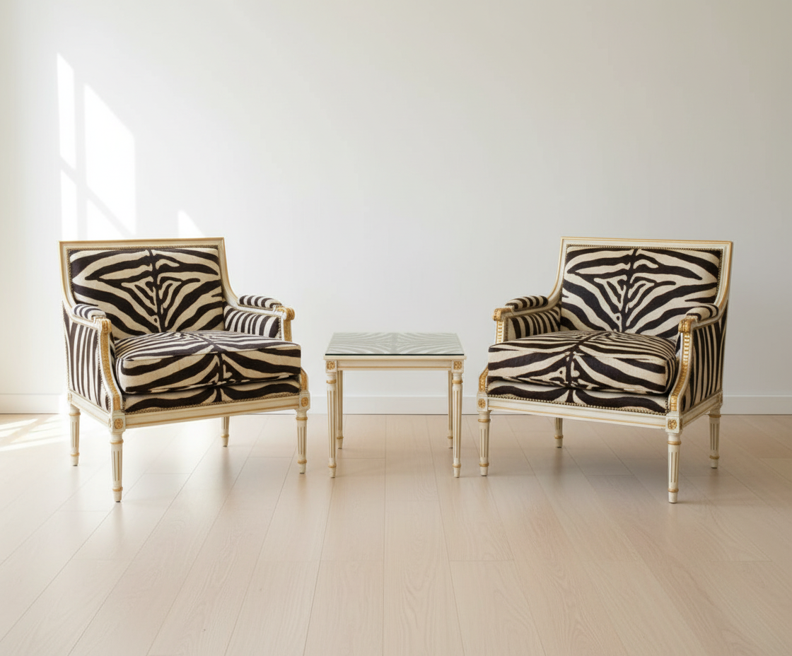 Louis XVI Giltwood Settee with Zebra Upholstery - Urban Ashram