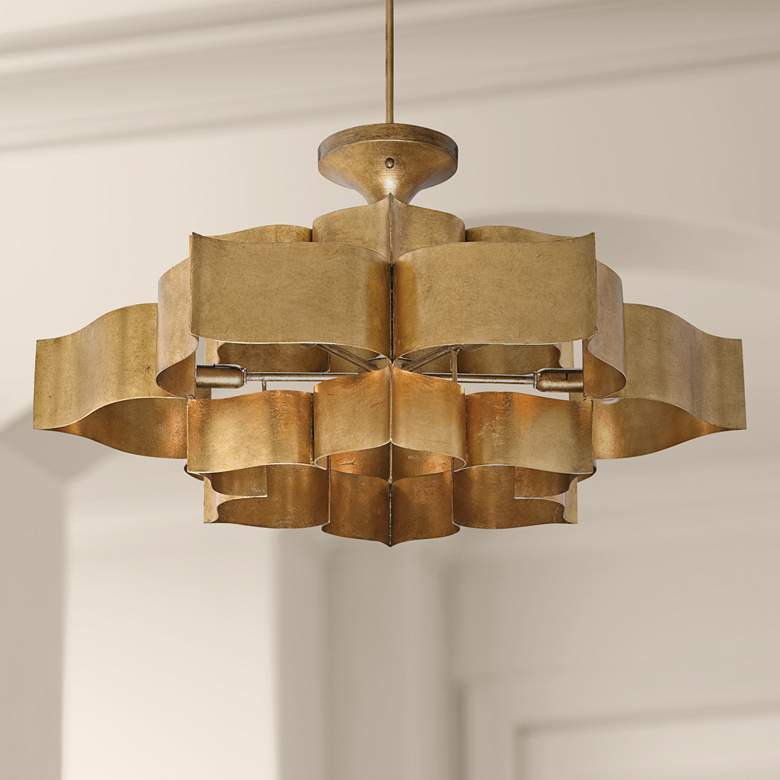 Grand Lotus 30" Wide Antique Gold Leaf Chandelier - Urban Ashram