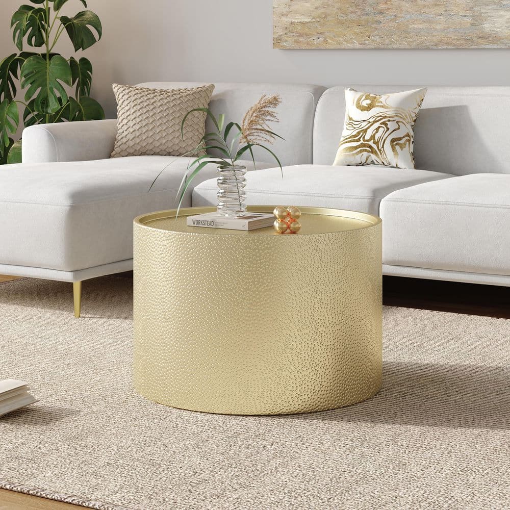 Round Gold Hammered Iron Coffee Table - Urban Ashram