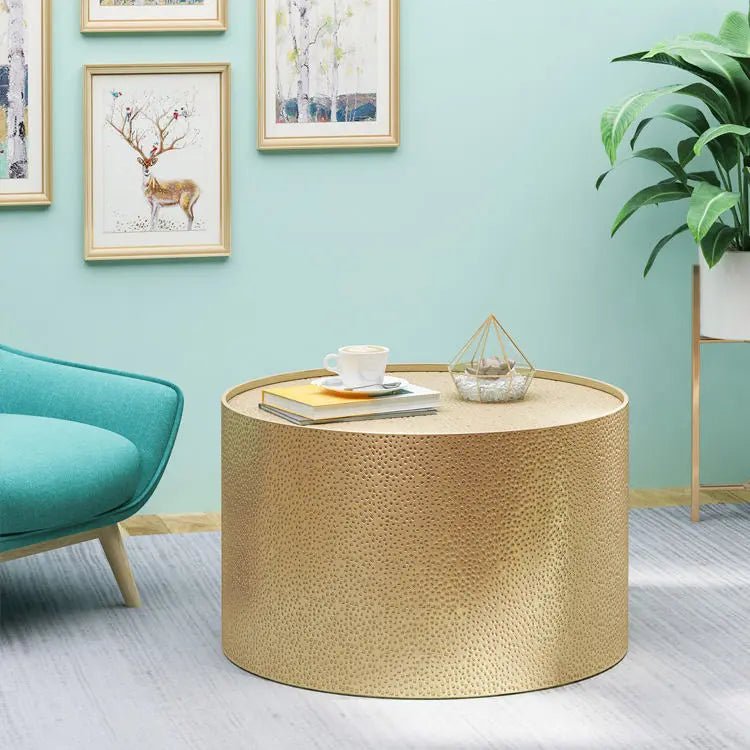 Round Gold Hammered Iron Coffee Table - Urban Ashram