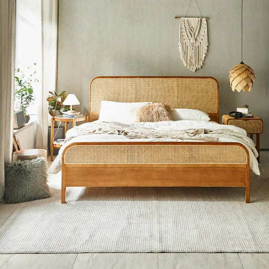 Tula Wooden Rattan Bed - Urban Ashram