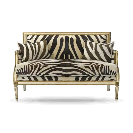 Louis XVI Zebra Giltwood Settee on white background
