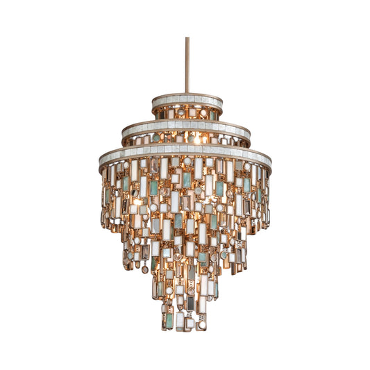 Marina Tiered Shell & Brass Chandelier on white background
