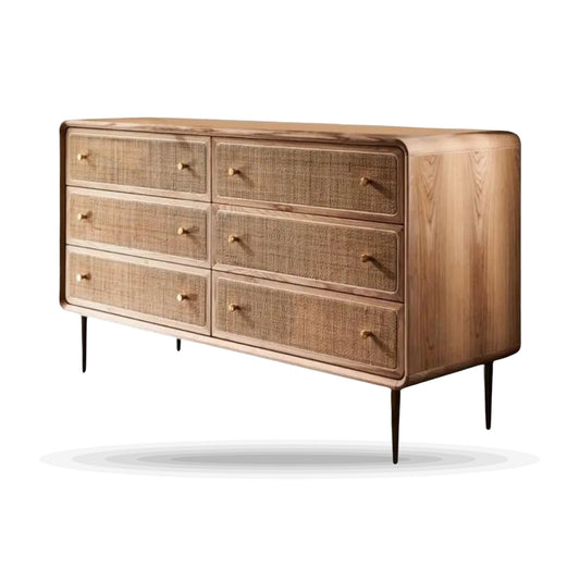 Merrilliz 6 Drawer Nordic Rattan Storage Chest on white background