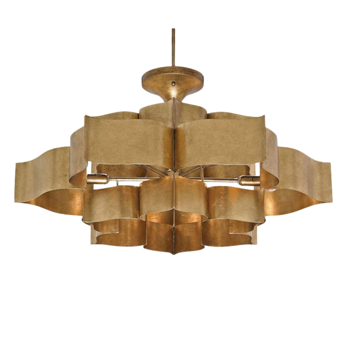 Grand Lotus Antique Gold Leaf Chandelier, 30 in