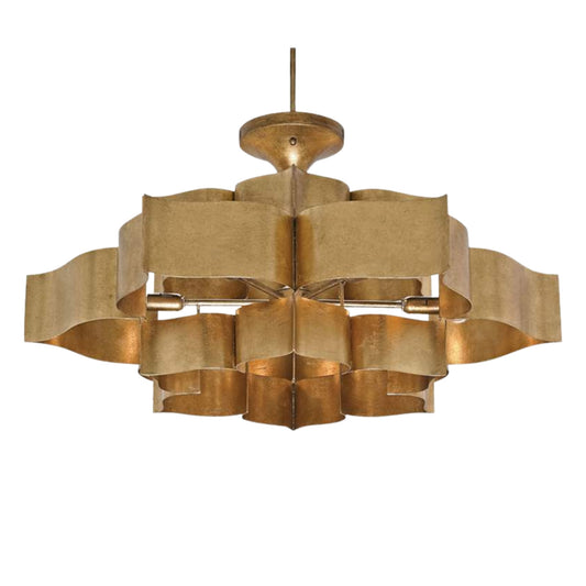 Grand Lotus Antique Gold Leaf Chandelier, 30 in