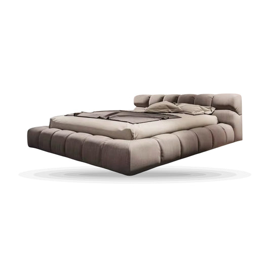 Modern Tufty Zen Bed — Performance Linen on white background