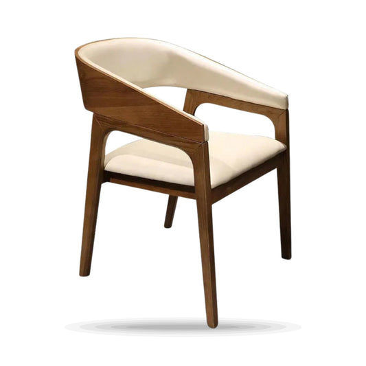 Solid Armrest Walnut Wood Mid Century Modern Dining Chair on white background