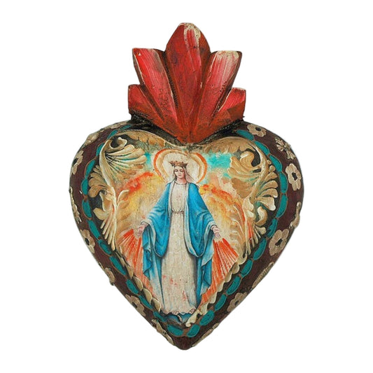Handcrafted Mexican Painted Wood Heart Decor - Grace
