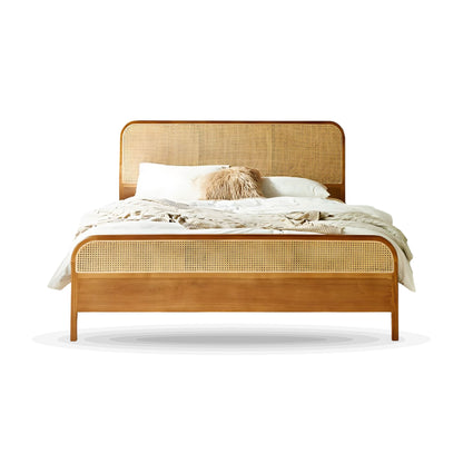 Tula Wooden Rattan Bed on white background
