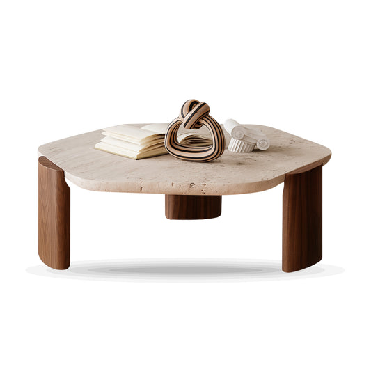 Delphi Travertine Low Nordic Coffee Table on white background
