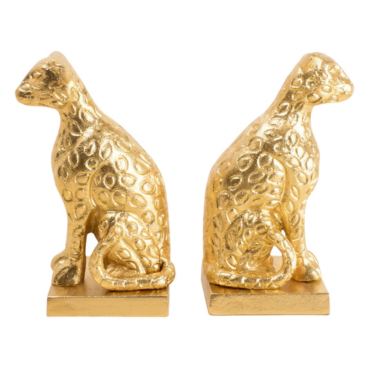 Leona Gold Leopard Bookend Set Sculptural Pair