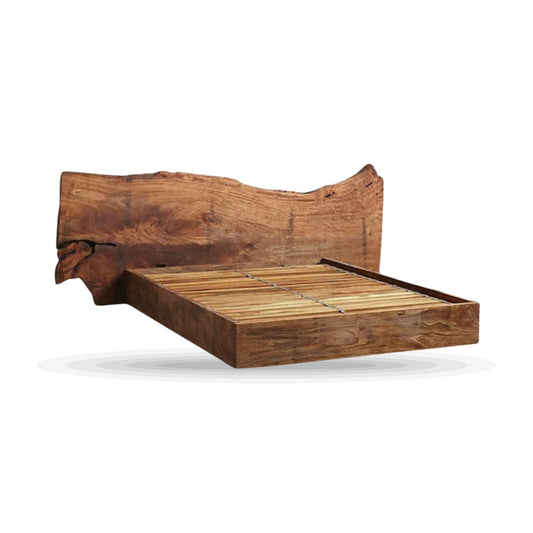 Wabi-sabi Live Edge Wood Bed on white background