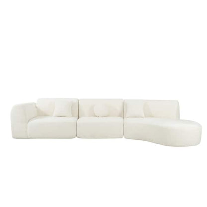 140” Modern Curved Sectional Sofa with Chaise – Sculptural Comfort in Ivory Chenille