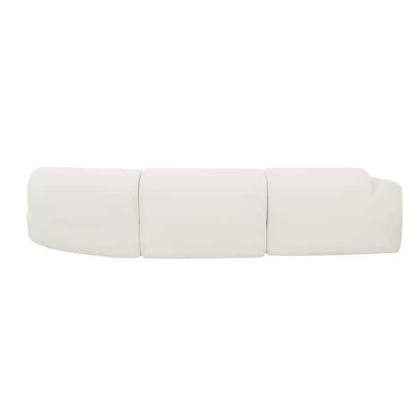 140” Modern Curved Sectional Sofa with Chaise – Sculptural Comfort in Ivory Chenille