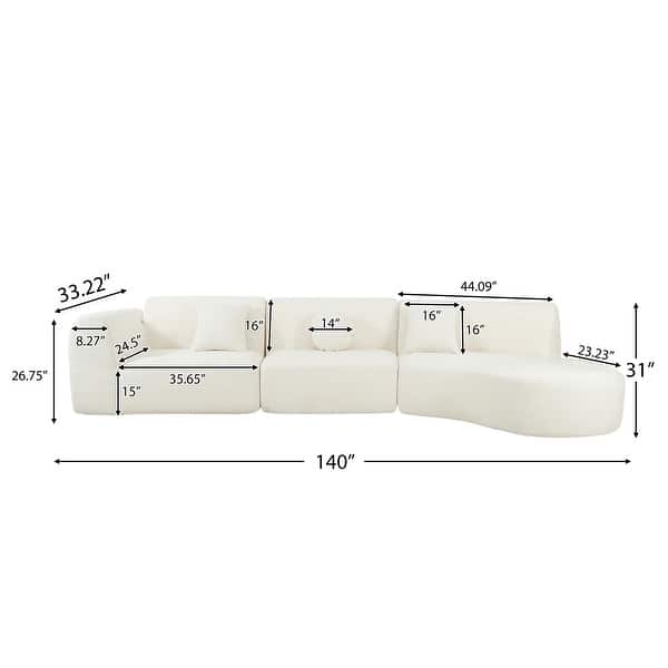 140" Modern Curved Sectional Sofa with High-Density Fully Compressed Sponge and Chaise Lounge, 3-Piece Set