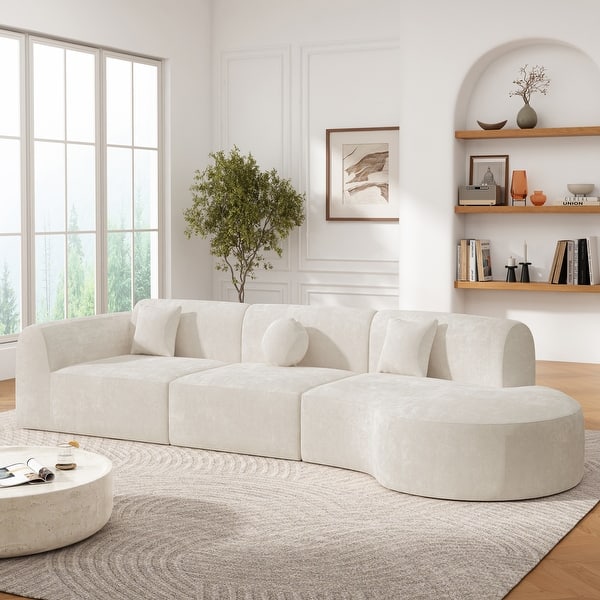 140" Modern Curved Sectional Sofa with High-Density Fully Compressed Sponge and Chaise Lounge, 3-Piece Set