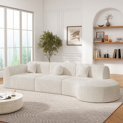 140" Modern Curved Sectional Sofa with High-Density Fully Compressed Sponge and Chaise Lounge, 3-Piece Set