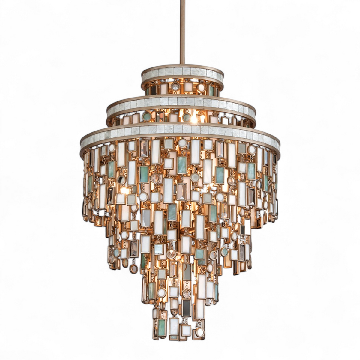 Marina Tiered Shell & Brass Chandelier – front view
