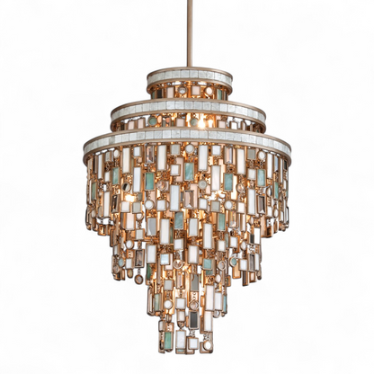 Marina Tiered Shell & Brass Chandelier – front view