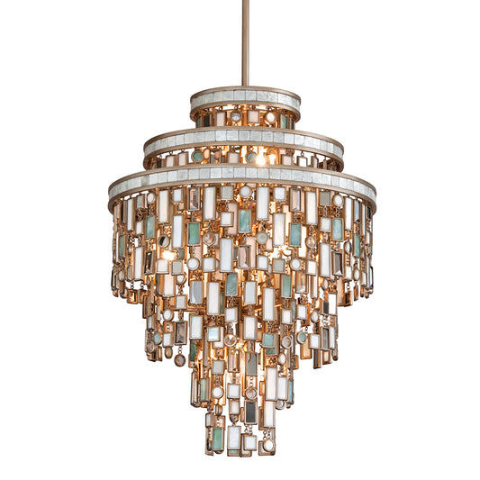 Marina Tiered Shell & Brass Chandelier – front view