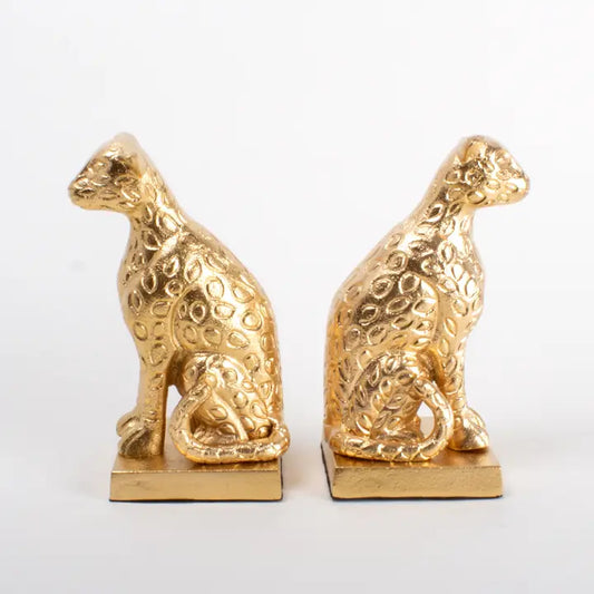 Leona Gold Leopard Bookend Set  Sculptural Pair - Urban Ashram