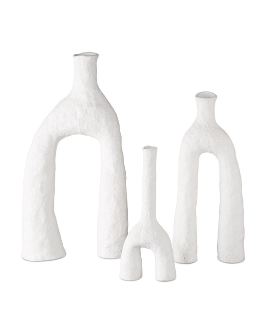 Zante Matte White Ceramic Vases - Set of 3 Modern Decorative Vessels - Urban Ashram