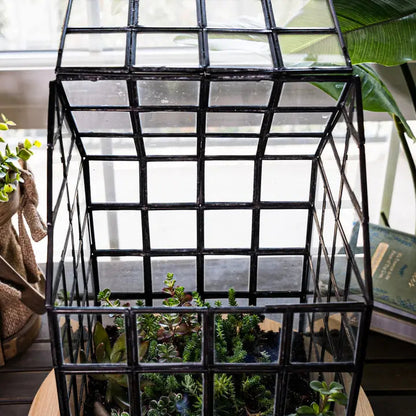 Lattice House Glass Terrarium Modern Greenhouse Planter – lifestyle setting