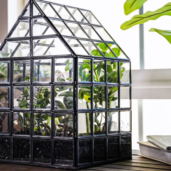 Lattice House Glass Terrarium Modern Greenhouse Planter – detail close-up
