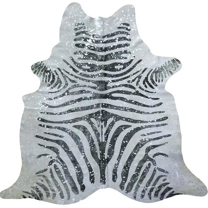 Silver Splash Zebra Cowhide Hand-Finished Metallic Hide Rug - Urban Ashram
