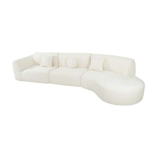 140” Modern Curved Sectional Sofa with Chaise – Sculptural Comfort in Ivory Chenille