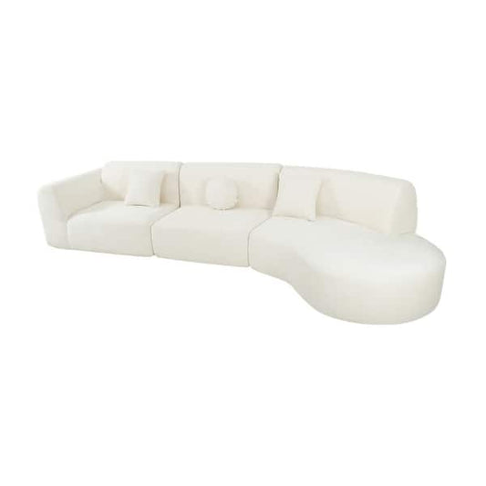140” Modern Curved Sectional Sofa with Chaise – Sculptural Comfort in Ivory Chenille - Urban Ashram