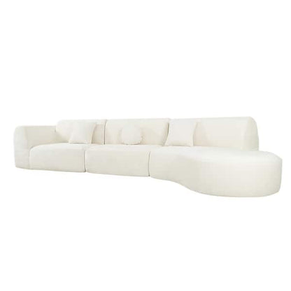 140” Modern Curved Sectional Sofa with Chaise – Sculptural Comfort in Ivory Chenille