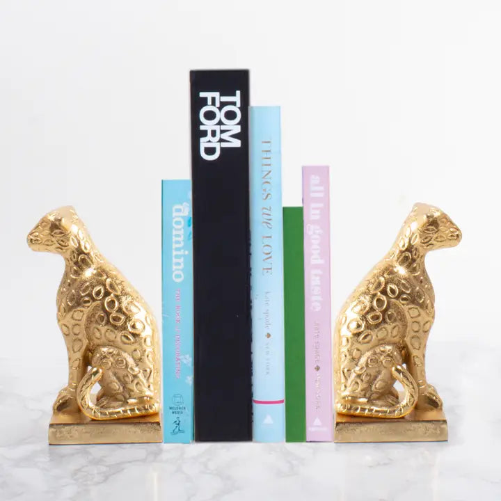 Leona Gold Leopard Bookend Set  Sculptural Pair – side view