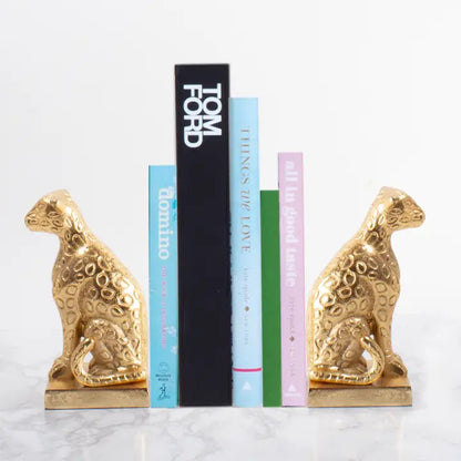 Leona Gold Leopard Bookend Set  Sculptural Pair – side view