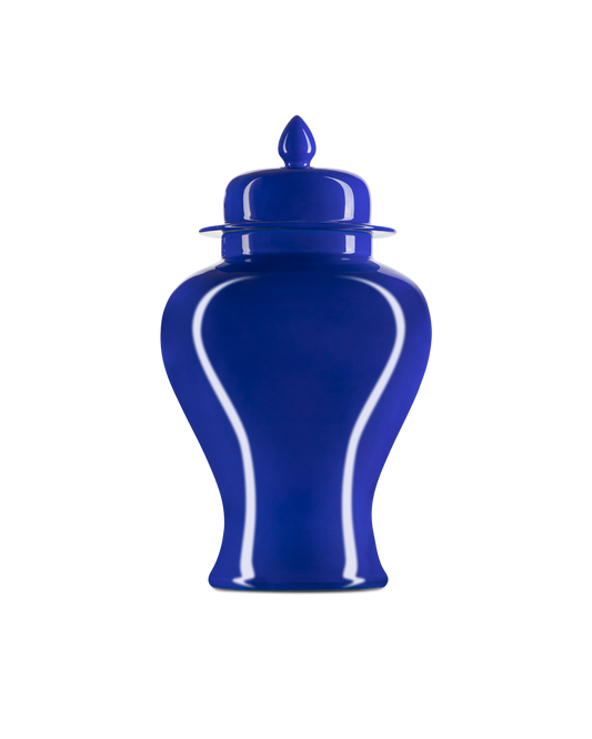Ocean Blue Medium Temple Jar - Elegant Hand-Painted Vase - Urban Ashram