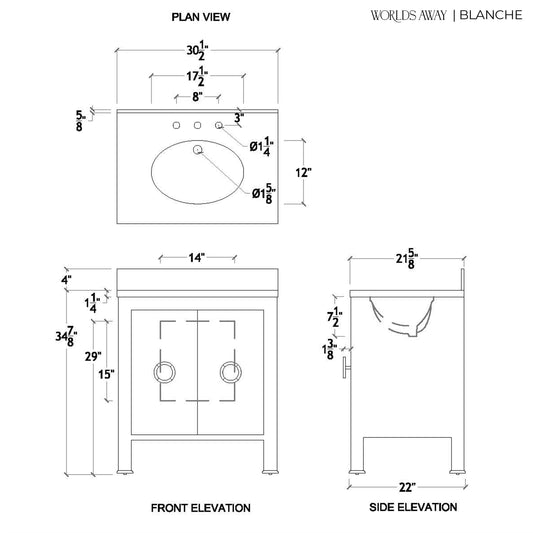 Bath Vanity In Burl Wood With Ant. Brass Hardware – rear view