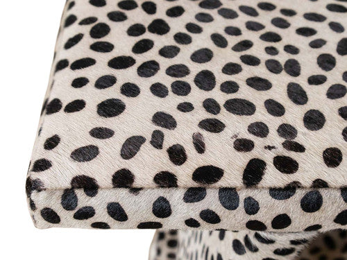 Ansel Spotted Hair-on-Hide Saddle Stool – detail close-up
