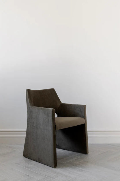 Lina Modern Velvet Armchair in Sandstone – rear view