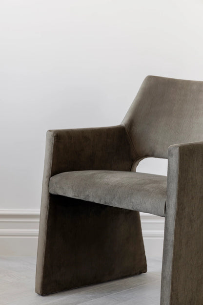 Lina Modern Velvet Armchair in Sandstone – lifestyle setting