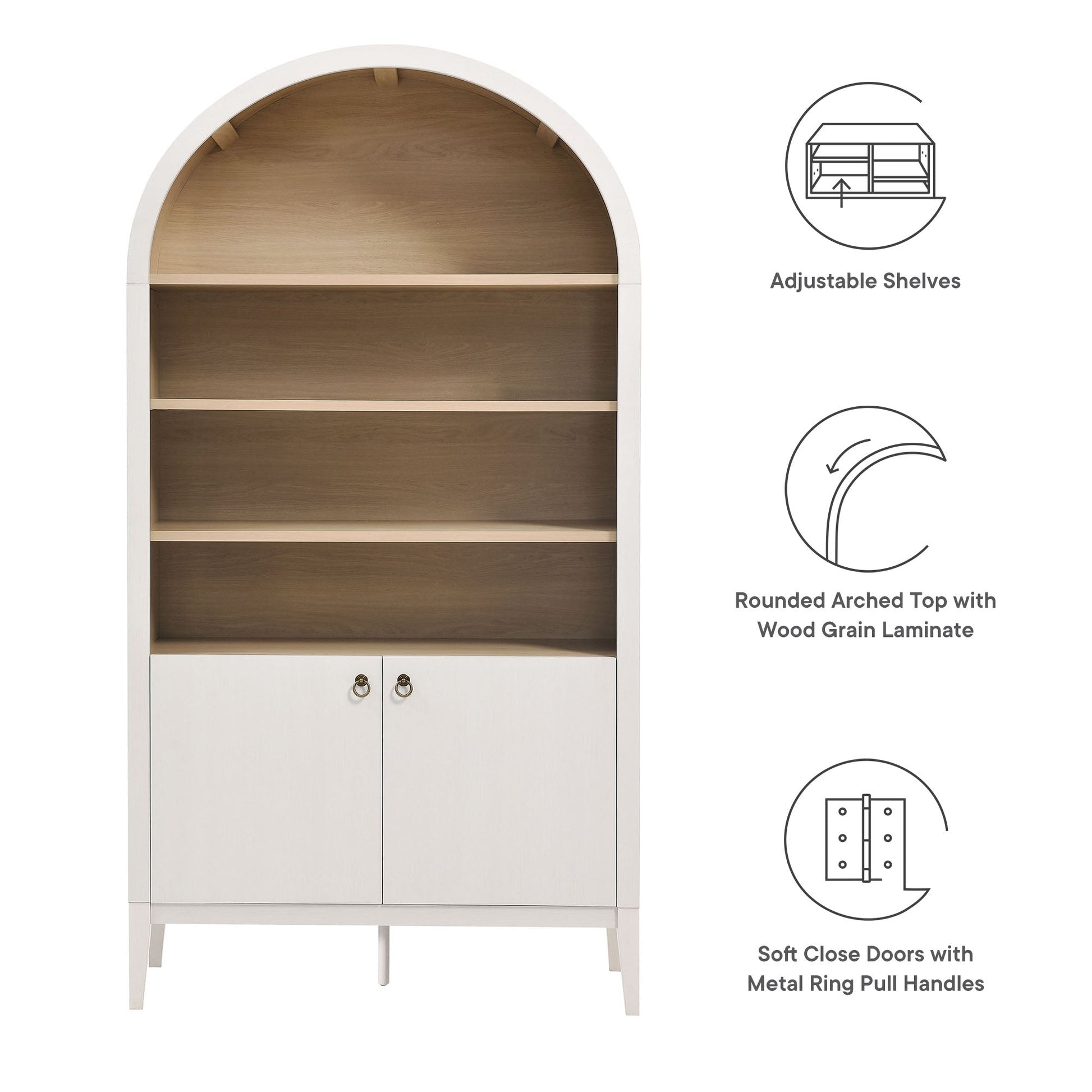 Nolan 74" Tall Arched Storage Display Cabinet Bookshelf - Urban Ashram