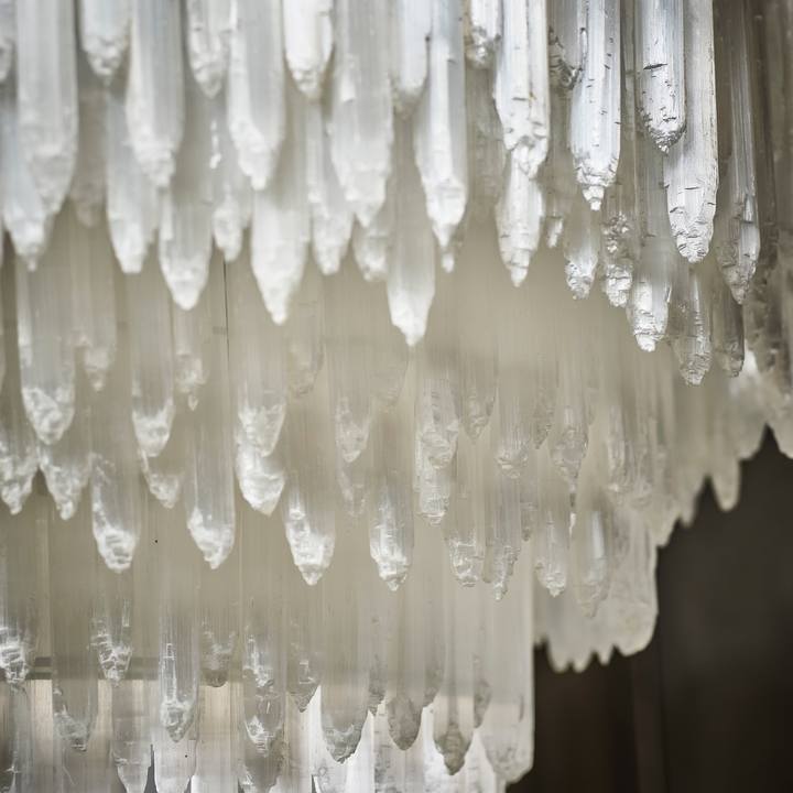 Modern New Selenite Crystal Layer Round Chandelier Natural Stone Lighting for Living Room Lounge