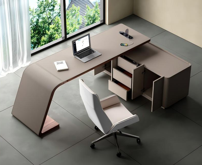 Arden Saddle Leather Executive Desk – angled view